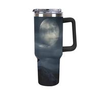 Rkklvbns Wolves In The Moonlight - Tasse à café de voyage de 1200 ml avec poignée et couvercle à paille, étanche, garde au froid ou au chaud, pour salle de sport, voyage, sport