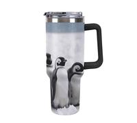 Rkklvbns Young Penguins With Snow - Tasse à café de voyage de 1200 ml avec poignée et couvercle à paille, étanche, garde au froid ou au chaud, pour salle de sport, voyage, sport