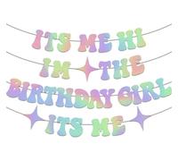 RKMYTR Bannière d'anniversaire pour fille, décoration à paillettes « Hi, I'm the Birthday Girl » à suspendre avec décorations de fête irisées, toile de fond argentée graduelle pour célébrations