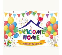 RKMYTR Bannière « Welcome Home » de 150 x 90 cm - Décorations de bienvenue en tissu épais avec bords doubles cousus, impression vive pour réunions de famille, anniversaires et célébrations de retour à