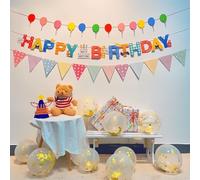 RKMYTR Lot de 3 bannières « Happy Birthday » avec drapeau de ballon, drapeau de gâteau et fanions triangulaires à paillettes, décorations d'anniversaire colorées pour adultes, enfants, filles