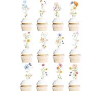 RKMYTR Lot de 36 décorations de cupcakes en forme de fleurs sauvages pour fête d'anniversaire, fête prénatale, mariage, fête prénuptiale, décoration de gâteau en fleur (36 fleurs en sucre)