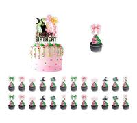 RKMYTR Wicked Ensemble de décorations de gâteau d'anniversaire - 1 grande décoration de tasse « Happy Birthday » + 24 décorations de cupcakes - Décorations de fête en papier pour femmes, hommes