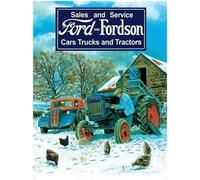RKO Ford & Fordson Vintage Sales et Service Ancienne Voiture & Tracteur. sur Le Ferme en Hiver, Bleu Tracteur et Mechanic. Métal/Panneau Mural Métalique - 15 x 20 cm