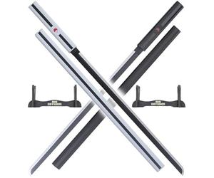 RKS Diffusion Katana Sasuke Pack 2 Katanas Lame en Bois Epee Kusanagi Sabre Blanc et Noir + Support en Bois