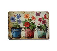 Rkundrne Plaque en métal vintage avec fleurs et papillons colorés pour jardin, chambre à coucher, café, bar, grotte d'homme, décoration murale, affiche en métal 20,3 x 30,5 cm