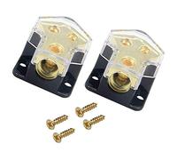 RKURCK Lot de 2 blocs de distribution d'alimentation, 2 voies 0/2/4 AWG - Calibre 4/8/10 - Bloc de connexion de distribution d'ampli audio stéréo de voiture à 2 voies pour répartiteur audio (1 entrée