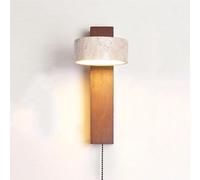 RKYRRKI Applique Murale en travertin Jaune avec tête rotative et chaînette, Style Moderne et Minimaliste, idéale pour la Lecture dans Une Chambre, Une Table de Chevet ou Un Bureau (Noyer).