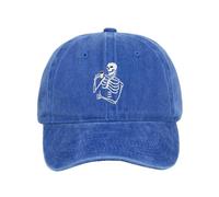 Rkz428 Casquette de baseball réglable en denim délavé pour homme Motif squelette amusant, bleu, Taille unique