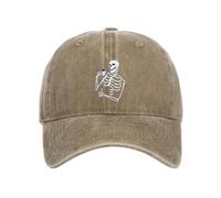 Rkz428 Casquette de baseball réglable en denim délavé pour homme Motif squelette amusant, kaki, Taille unique