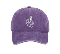 Rkz428 Casquette de baseball réglable en denim délavé pour homme Motif squelette amusant, violet, Taille unique