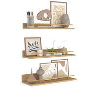 RLAVBL 40CM Étagère Murale en Fer Doré, Lot de 3 Étagères Flottantes en Bois Naturel pour Le Salon, la Cuisine, la Salle de Bain et Le Bureau