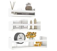 RLAVBL 40x13x11.7 CM Étagère Murale Blanche avec Un Rebord en Bois, Lot de 3 Étagères Murales pour Le Salon, Le Couloir, La Cuisine