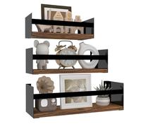 RLAVBL 40x13x11.7 CM Étagère Murale Noire avec Un Rebord en Bois, Lot de 3 Étagères Murales Cuisines
