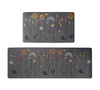 RLAVBL Lot de 2 Tapis de Cuisine, antidérapants et lavables, pour Couloir, Salle à Manger et entrée, 120 x 44 cm + 75 x 44 cm, Fleurs colorées