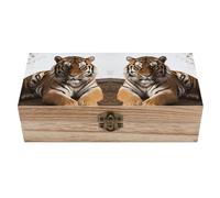RLDOBOFE Big Tiger Boîte de rangement rectangulaire en bois avec couvercle à charnière - Organiseur de table vintage - Récipient décoratif pour emballage cadeau, jouets, travaux manuels