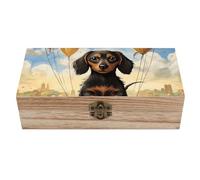 RLDOBOFE Boîte à souvenirs en bois avec couvercle à charnière, motif teckel, montgolfière, grande boîte de rangement rectangulaire pour bijoux, photos, loisirs créatifs