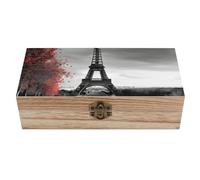 RLDOBOFE Boîte à souvenirs en bois avec couvercle à charnière - Motif Tour Eiffel de Paris - Gris