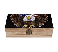 RLDOBOFE Boîte en bois avec couvercle à charnière - Motif aigle patriotique des États-Unis - Boîte à souvenirs naturelle pour bijoux, fournitures d'art, projets de bricolage | Boîte cadeau faite à la