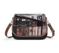 RLDOBOFE Brooklyn Bridge - Sac à bandoulière pour femme en cuir végétalien avec sangle réglable - Sac à bandoulière tendance de taille moyenne - Sac de selle de voyage léger - Petit portefeuille