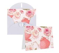 RLDOBOFE Carte de vœux avec enveloppes, cartes vierges avec tasses à thé avec roses, cartes de vœux romantiques 20,3 x 15,2 cm, cartes de vœux « Thinking of you », cartes de remerciement, cartes de