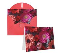 RLDOBOFE Carte de vœux vierge avec enveloppes - Motif fleurs rouges et roses - 20,3 x 15,2 cm - Cartes de vœux « Thinking of you » - Cartes vierges - Cartes de remerciement, cartes de mariage pour