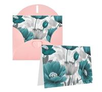 RLDOBOFE Carte de vœux vierge avec enveloppes - Motif floral bleu sarcelle et gris - 20,3 x 15,2 cm - Cartes de vœux « Thinking of you » - Cartes vierges - Cartes de remerciement, cartes de mariage
