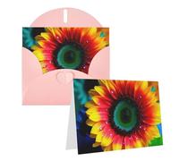 RLDOBOFE Carte de vœux vierge avec enveloppes - Motif tournesol arc-en-ciel - 20,3 x 15,2 cm - Cartes de vœux « Thinking of you » - Cartes vierges - Cartes de remerciement, cartes de mariage pour
