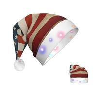 RLDOBOFE Chapeau de Noël lumineux pour adultes - Drapeau américain américain vintage - Chapeau de Père Noël avec lumières LED - Décorations de Noël