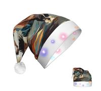 RLDOBOFE Chapeau de Noël lumineux pour adultes - Un motif avec des chevaux comme arrière-plan - Chapeau de Père Noël avec lumières LED - Décorations de Noël