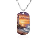 RLDOBOFE Collier commémoratif pour femme, pendentif phare au coucher du soleil avec chaîne en corde pour homme, collier rectangulaire en acier titane pour anniversaire, anniversaire de mariage