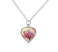 RLDOBOFE Collier pour cendres d'animaux de compagnie avec deux cacatoès roses - Cadeau commémoratif personnalisé pour chien/chat - Pendentif urne en forme de cœur - Pour les amoureux des chiens, des