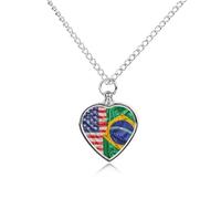RLDOBOFE Collier pour cendres d'animaux de compagnie avec drapeaux américains et brésiliens - Cadeau commémoratif personnalisé pour chien/chat - Pendentif urne en forme de cœur - Pour les amoureux des