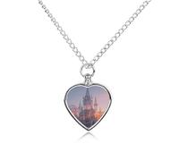RLDOBOFE Collier pour cendres d'animaux de compagnie, château dans le ciel, cadeau commémoratif personnalisé pour chien/chat, pendentif urne en forme de cœur pour chiens, chats, femmes et hommes