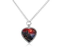 RLDOBOFE Collier pour cendres d'animaux de compagnie - Château rouge sang - Cadeau commémoratif personnalisé pour chien/chat - Pendentif urne en forme de cœur - Pour les amoureux des chiens, des chats