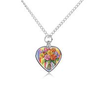 RLDOBOFE Collier pour cendres d'animaux de compagnie - Fleurs dans un vase - Cadeau commémoratif personnalisé pour chien/chat - Pendentif urne en forme de cœur - Pour les amoureux des chiens, des