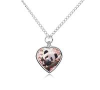 RLDOBOFE Collier pour cendres d'animaux de compagnie Panda sur un cerisier en fleurs - Cadeau commémoratif personnalisé pour chien/chat - Pendentif urne en forme de cœur - Pour les amoureux des chiens