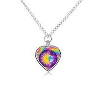 RLDOBOFE Collier pour cendres d'animaux de compagnie soleil et lune psychédéliques Cadeau commémoratif personnalisé pour chien/chat - Pendentif urne en forme de cœur pour les amoureux des chiens, des