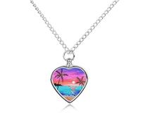 RLDOBOFE Collier pour cendres d'animaux domestiques, aquarelle, plage, coucher de soleil, cadeau commémoratif personnalisé pour chien/chat, bijou souvenir en forme de cœur, collier urne pour chiens