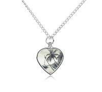 RLDOBOFE Collier urne funéraire en forme de cœur avec motif de palmiers et bateau de pêche - Bijou souvenir avec entonnoir - Médaillon urne pour femme et homme pour contenir les cendres de vos proches