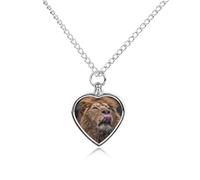 RLDOBOFE Collier urne funéraire en forme de cœur avec motif lion - Bijou souvenir avec entonnoir - Médaillon urne pour femme et homme - Pour contenir les cendres des êtres chers des animaux de