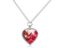 RLDOBOFE Colliers funéraires pour animaux de compagnie roses et papillons pour cendres d'animaux de compagnie bijoux pendentif urne en forme de cœur souvenir funéraire personnalisé pour chiens et