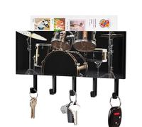 RLDOBOFE Cool Drum Set de clés mural adhésif pour clés avec 5 crochets, sans perçage, organiseur de porte-clés pour salon, porte d'entrée, couloir, bureau