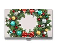 RLDOBOFE Couronne de Noël en forme de couronne de branches persistantes, porte-cartes de visite, étui fin de poche avec boucle de fermeture, sac à main professionnel, organisateur de cartes de visite