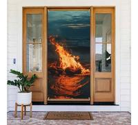 RLDOBOFE Décoration de porte Fire By The Sea - Bannière de porte de bienvenue - Toile de fond saisonnière - Bannière de porche - Fond photo pour décoration de fête intérieure et extérieure - Rideaux