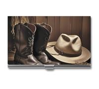 RLDOBOFE Étui fin en alliage d'aluminium pour cartes de visite, chapeau de cowboy, bottes occidentales, portefeuille pour femme, homme, poche ou sac de rangement, employés de bureau