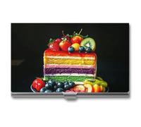 RLDOBOFE Étui pour cartes de visite en aluminium pour divers gâteaux de fruits, porte-cartes de visite, cartes de crédit, portefeuille professionnel en acier inoxydable pour homme et femme, style
