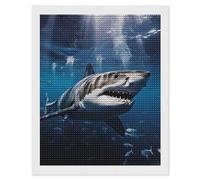 RLDOBOFE Excellent kit de peinture diamant requin blanc pour adultes - Kit d'art diamant rond 5D pour débutants - Peinture à pois - Décoration murale - Cadeau - 40,6 x 50,8 cm