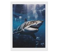 RLDOBOFE Excellent kit de peinture diamant requin blanc pour adultes - Kit d'art diamant rond 5D pour débutants - Peinture à pois - Décoration murale - Cadeau - 30,5 x 40,6 cm