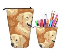 RLDOBOFE Golden Retriever Trousse à crayons rétractable avec motif imprimé - Organiseur pour stylos - Sac de rangement pour le bureau - Cadeau de vacances - Noir - Taille unique